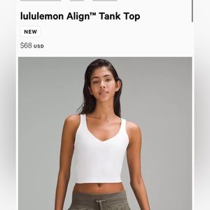 Lululemon Align white tank top size 8